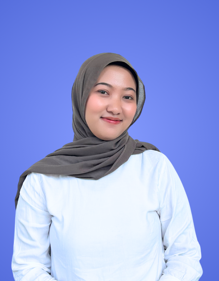 Team member profile photo for Our Team page showing a woman in a hijab on a blue background.