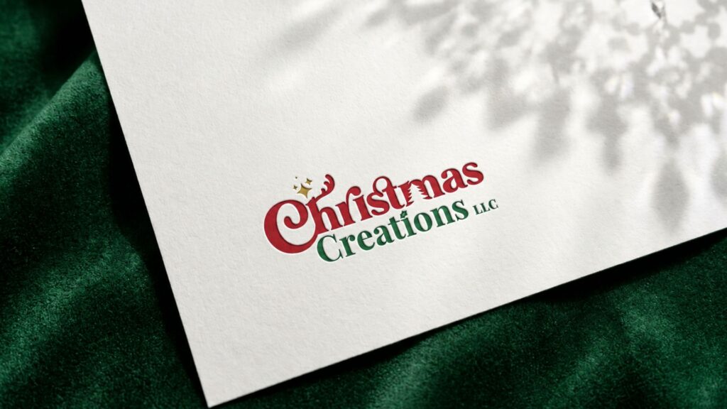 Christmas Creations LLC corporate logo print mockup design showcase for branding portfolio.