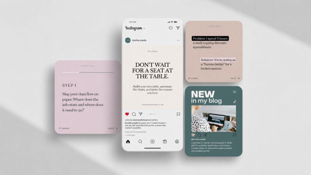 Kinship Media Instagram feed design and social media branding portfolio showcase.