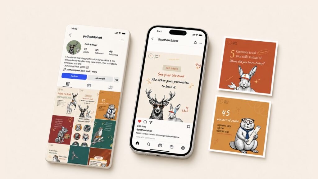 Path and Pivot Instagram post and story design portfolio showcase for social media branding.